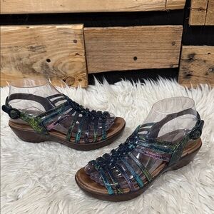 Dansko women's strappy sandals with an iridescent, multi-color finish size 36